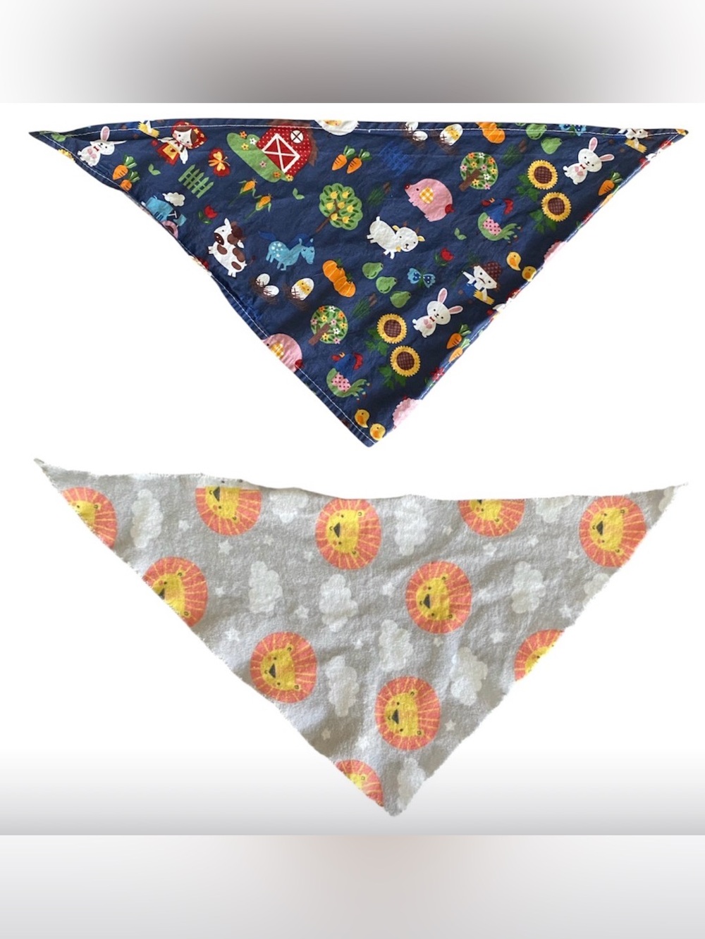 2 Dog / Pet Bandanas - Navy Blue Farm & Gray Lion